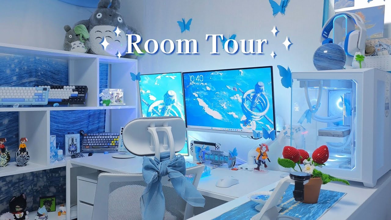 Room tour 🦋| 게임 오타쿠 직장인의 블루x화이트 데스크 셋업💙🤍| GravaStar Alpha 65 언박싱📦 [SUB]