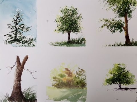 Видео: Очень подробно Как Рисовать Деревья Акварелью. How to paint the trees in watercolour