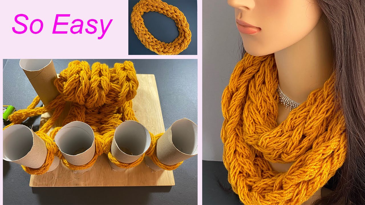 🌹 Easy! Knit a Beautiful infinity Scarf with Toilet Rolls लू रोल्स के
