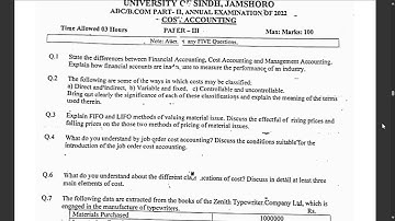 Cost Accounting paper 3  2022 || AD B.com part 2 paper 2022 || Sindh University