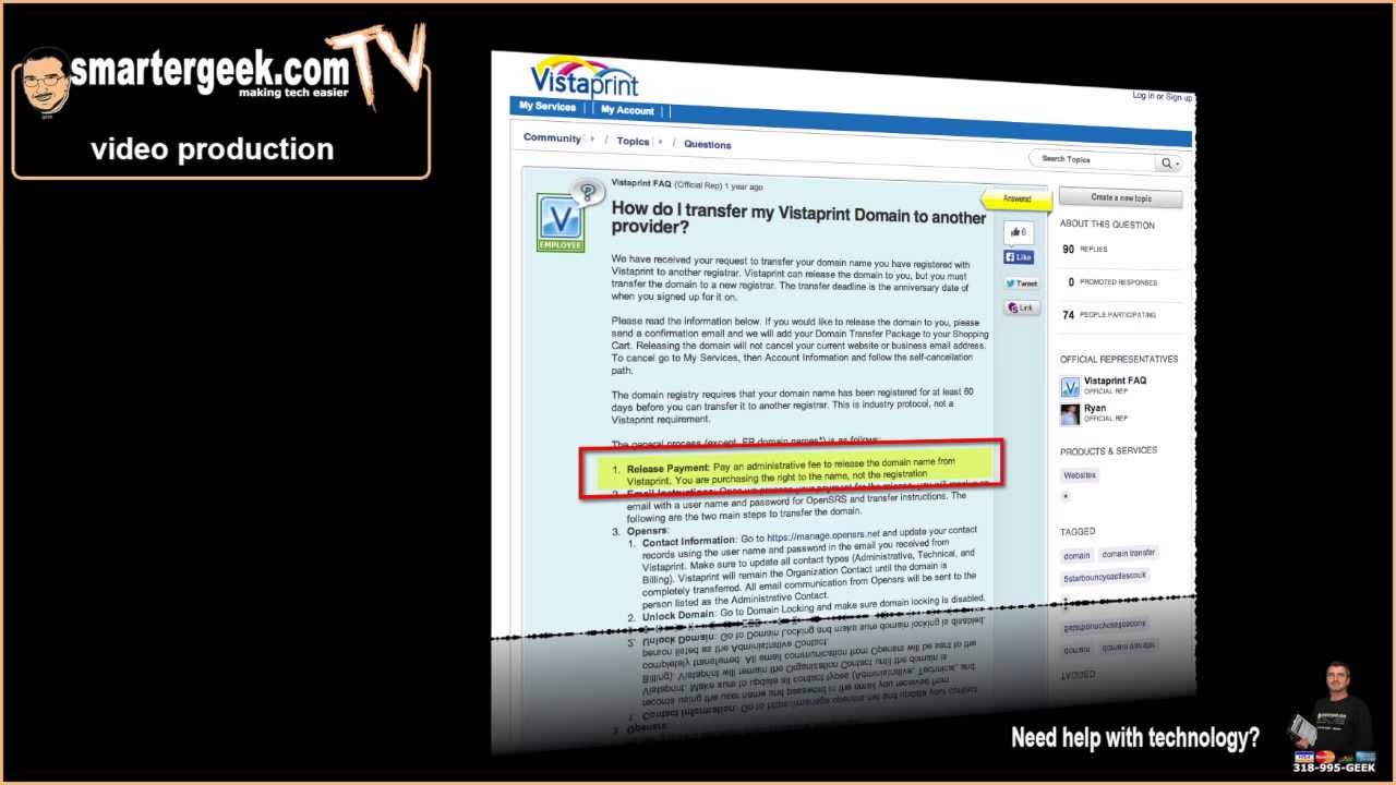 SmarterGeek VistaPrint Domain Transfer Scam - YouTube