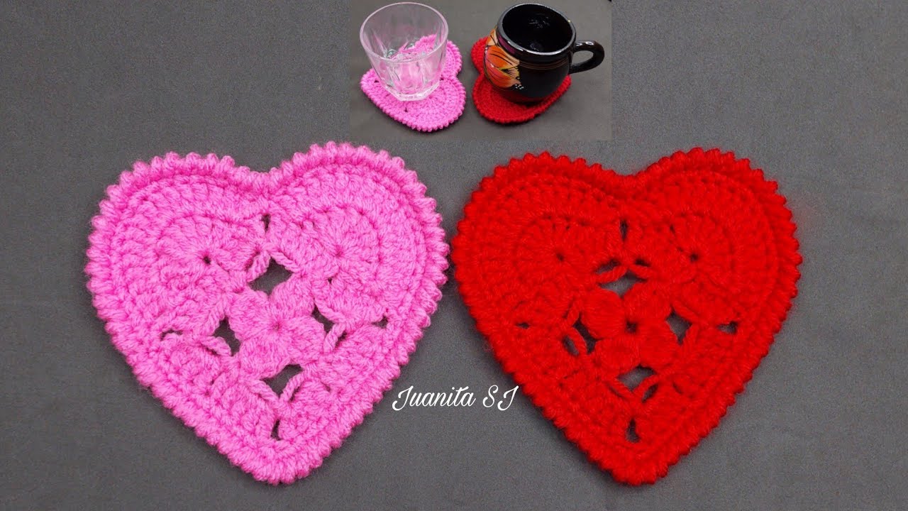 CORAZÓN TEJIDO PASO A PASO ❤️  POSAVASOS CORAZÓN TEJIDO A CROCHET