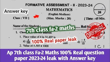 ap 7th class fa2 maths 💯real question paper 2023-24|7th class mathmatics fa2 question paper 2023