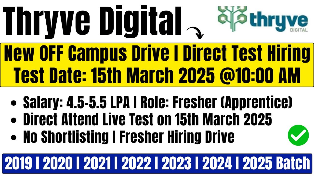 Thryve Digital Direct Test Hiring | Test Date 15 March 2025 | Off ...