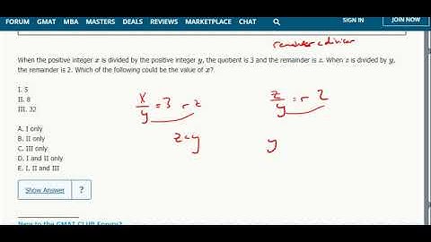 Remainders 10- When the positive integer x is divided by the positive integer y, the quotient is 3..