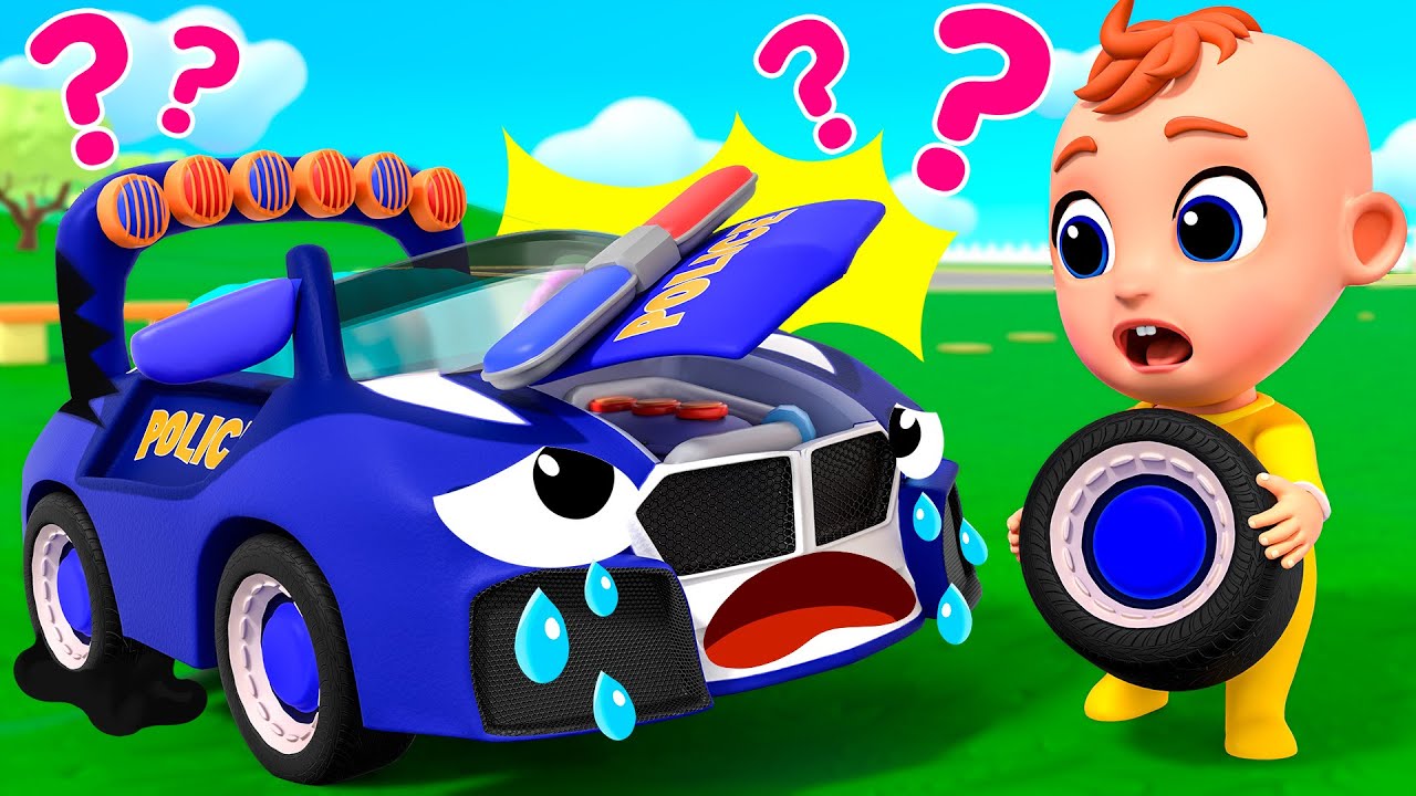 Oh No! The Police Car is Broken! | Nursery Rhymes & Kids Songs | Tinytots