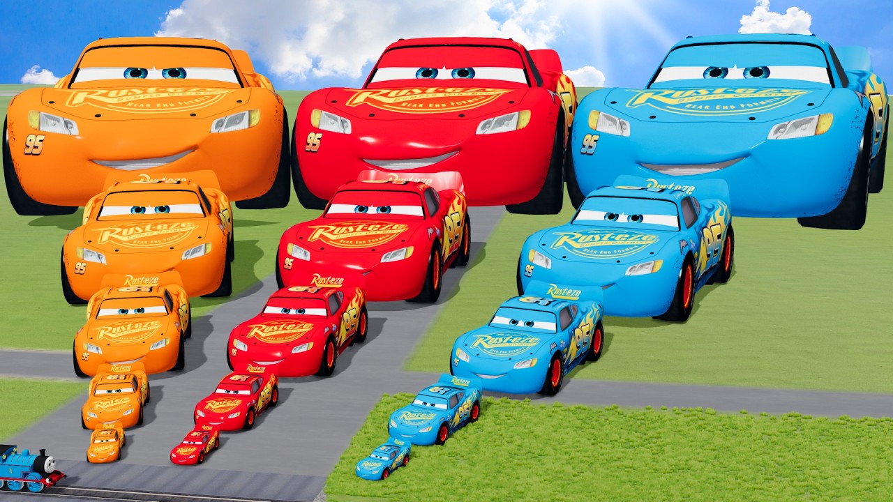 Big & Small Colors Lightning Mcqueens vs Trains | BeamNG.Drive