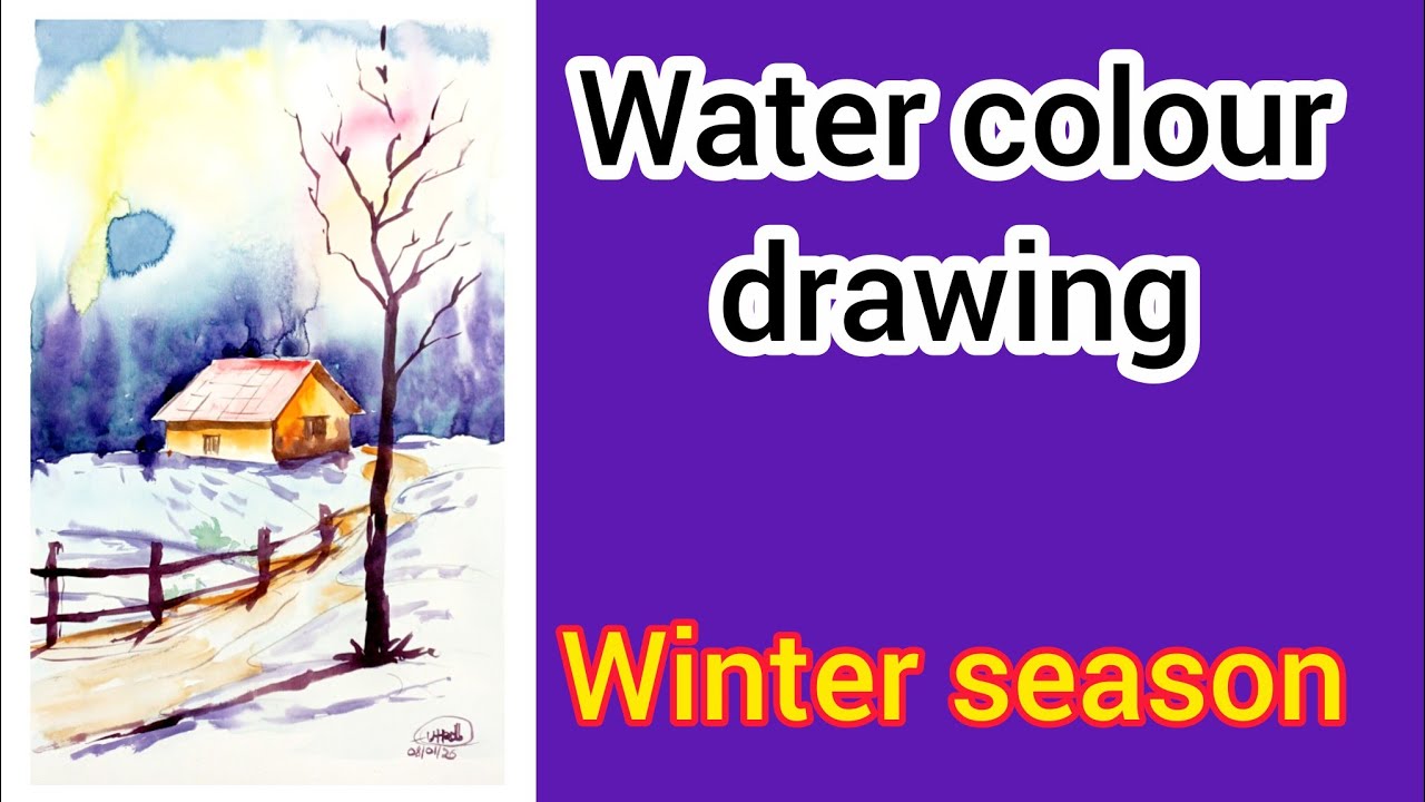 How to draw winter season drawing by water colour for beginners step by step 