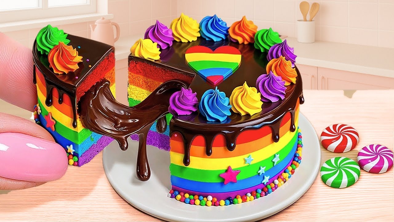 Mini Rainbow Cake Recipe With Melted Chocolate - Stunning Rainbow Cake ...