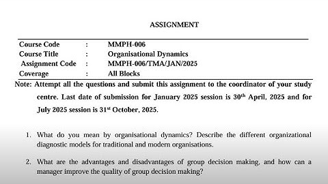 IGNOU MMPH - 006 Solved Assignment Jan 2025 | July 2025 MBA | Organizational Dynamics