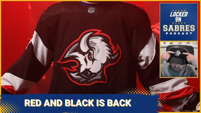 PLAY MACHINE HEAD!  The Black & Red Buffalo Sabres Goathead Jersey is  Back 
