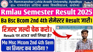 rmlau result 2025 | rmlau ba bsc bcom 2nd 4th Semester result | rmlau ma msc mcom 2nd 4th sem result