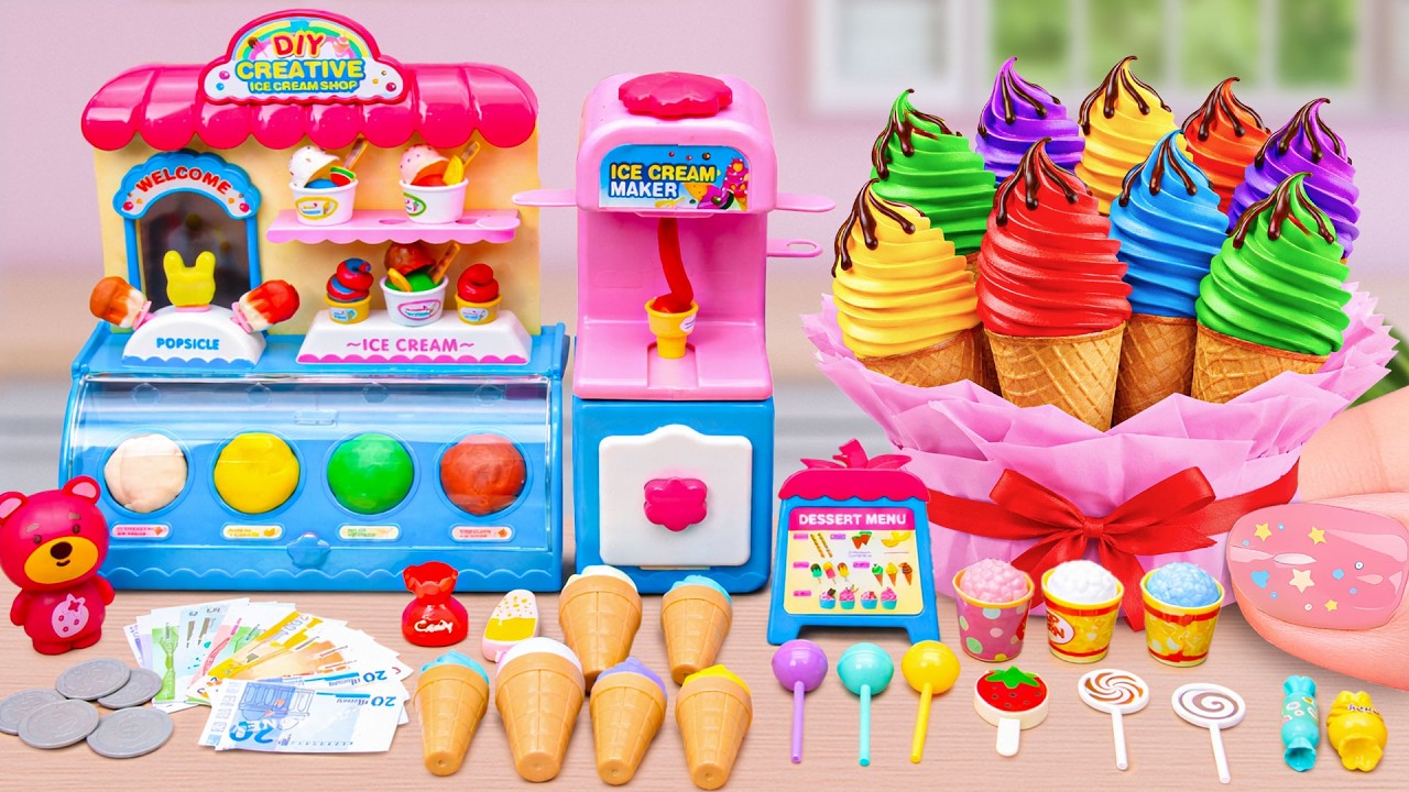 Colorful Mini Rainbow Ice Cream🌈Dekorasi Cone Es Krim Pelangi Miniatur Berwarna yang Memuaskan🍦