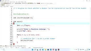 C Program to Check Whether a Number can be Expressed as Sum of Two Prime Numbers || c programming