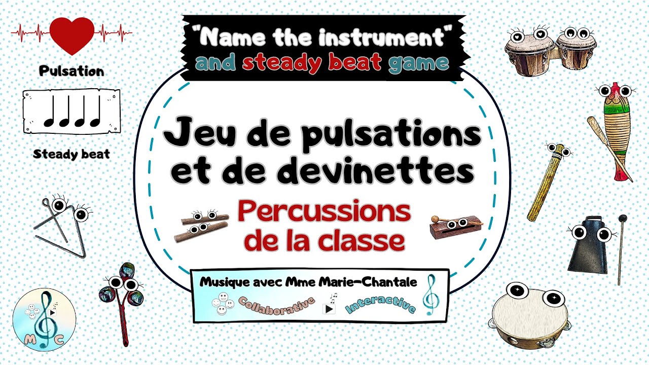 Steady beat activity & name the percussion instrument game - Jeu