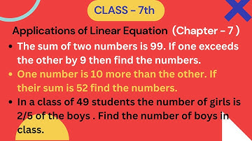 The sum of two numbers is 99. If one exceeds the other by 9 then find the numbers.#linearequations