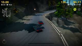 Low poly car speeding on mountain road
