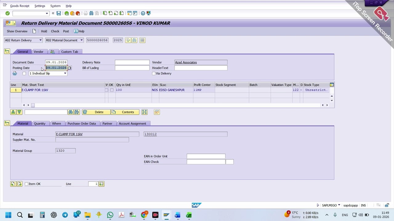 Return Delivery in SAP ERP