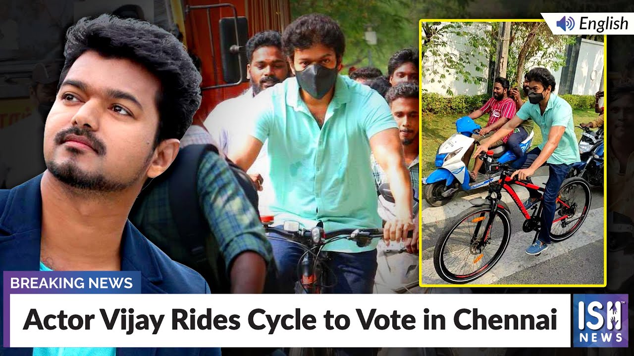 Actor Vijay Rides Cycle to Vote in Chennai