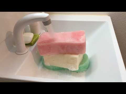 【ASMR】rinsing w/ Softener & bar soap🤍柔軟剤と石鹸でスポンジをすすぐ🤍