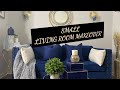 SMALL LIVING ROOM MAKEOVER | MODERN/ GLAM DECOR IDEAS #Blue Gold/White # Inexpensive #cynt’s house
