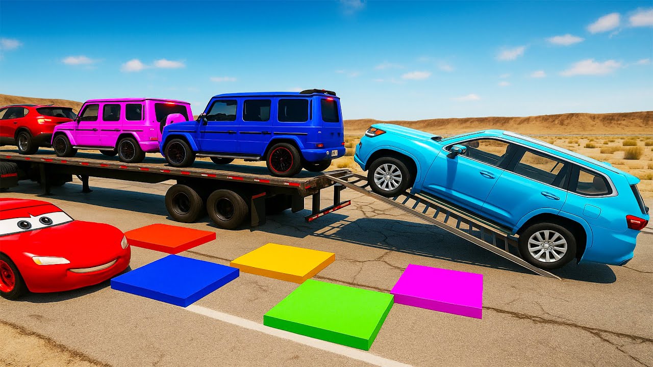 Flatbed Truck McQueen | Transportation with Truck - Pothole vs Car #8 | BeamNG.Drive Gameplay