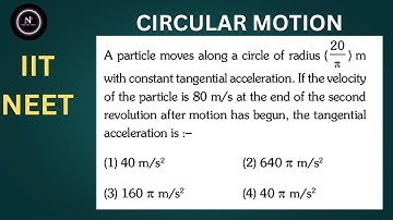 A particle moves along a circle of radius 20/  m with constant tangential acceleration. If the #neet