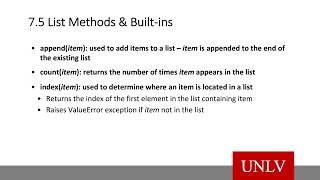 IS210 Section7 ListMethodsFunctions