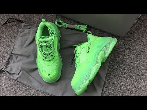 Review on Balenciaga Triple S Clear Sole “Neon Green” - YouTube