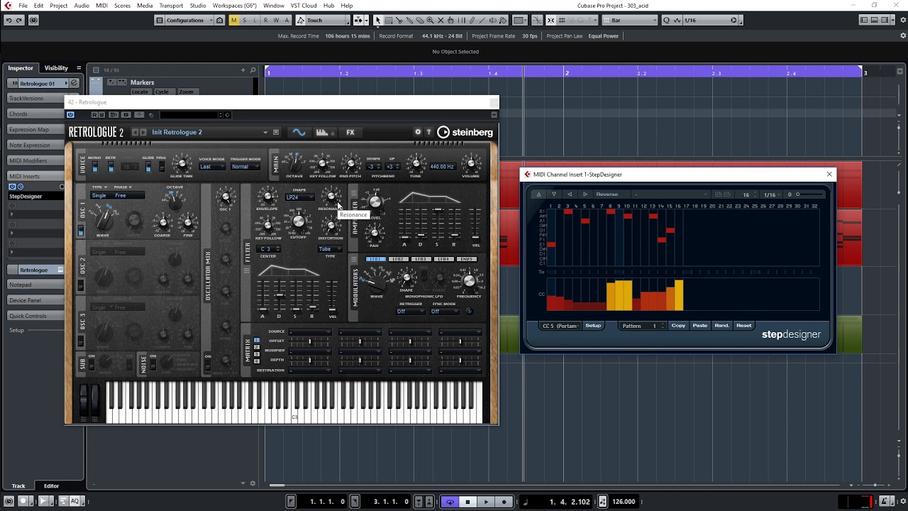 Cubase: Acid Bassline with Retrologue, StepDesigner and