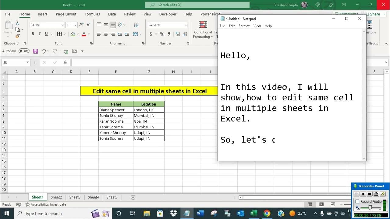How To Add Same Cell In Multiple Sheets