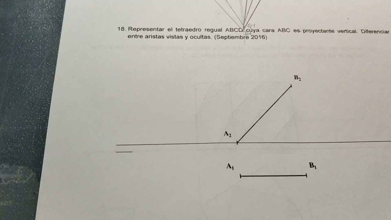 Tetraedro con cara proyectante en Sistema Diédrico. Septiembre 2016. Evau Dibujo Técnico. Madrid.
