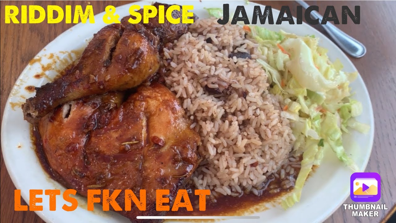 RIDDIM & SPICE JAMAICAN RESTAURANT EATING THE BEST JERK CHICKEN