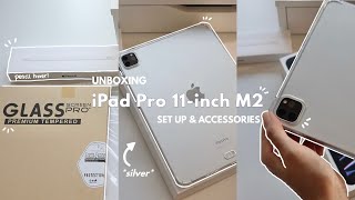 iPad Pro 11-inch M2 (Silver 🤍) Unboxing + Set up + Accessories