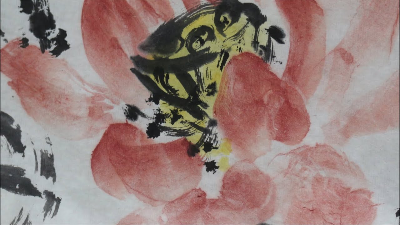 Lotus Manjushri and Mantra - Chinese Lotus Ink Painting 水墨文殊荷文殊咒 Chinesische Lotus-Tuschmalerei