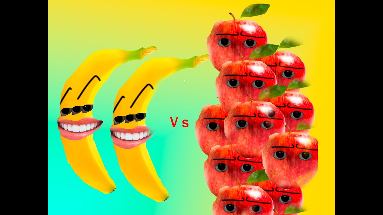 Фруктовые бои. Яблоко против банана. Фруктовый бой. Яблоко vs банан. Банана бой.