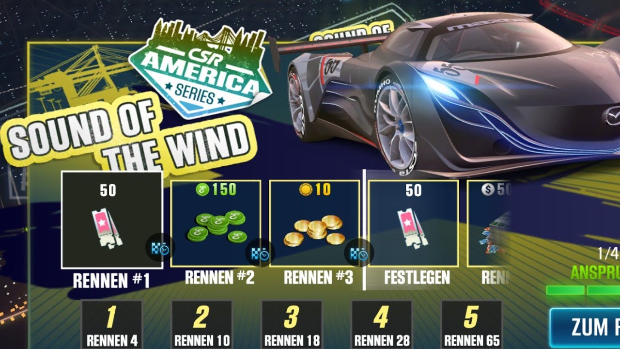 CSR2 Sound of the Wind (Races 1-3 & 65-80) to Win Matzda Furai