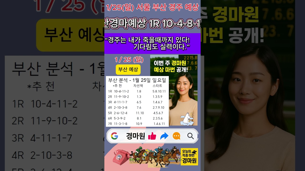 1/25 (일)" 경마 원 서울 부산 경마 예상 내용 있는 분석!"