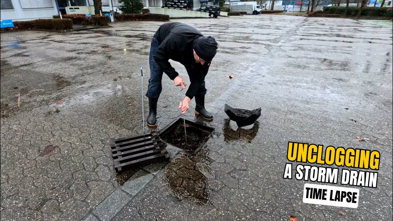 #059-2 - Time Lapse - Unclogging a storm drain during rain in Germany ...
