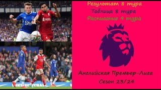 Чемпионат Англии (АПЛ) 9 тур сезон 23/24. Результат 8 тура, таблица 8 тура, расписание 9 тура.