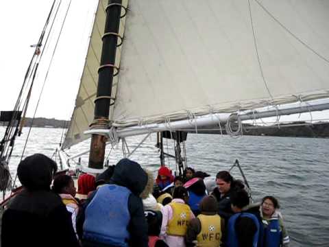 Sailing The Christeen, a 40-foot gaff rigged sloop; Oyster Bay NY