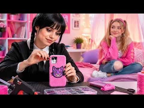 WEDNESDAY VS POOR ROOM MAKEOVER || BlackPink Crafts for Your House by 123 GO!