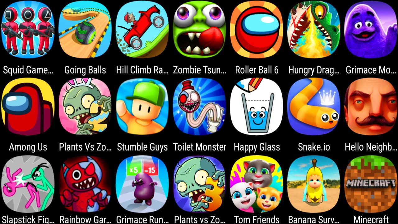 Grimace Monster Scary Survival,Superhero Play 456,SpongeBob,Banana Survival,Stumble Guys,Minecraft