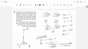 A cistern is provided with two pipes A and B. A can fill it in 20 minutes and B can empty it in 30..
