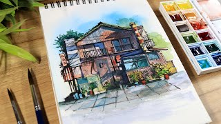 Loose Watercolor and Ink Sketching Urban Landscape Technique