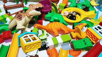 👍Satisfying Building Blocks Marble Run ASMR  - Jungle Dinosaurs and spiral funnel course
