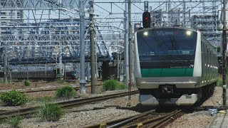 埼京線各駅停車新宿行き12000系12104 240Mと埼京線各駅停車海老名行きE233系241M116、京浜東北線快速南浦和行きE233系1142B113が走行！【花月園前踏切No.19】