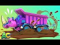 The RHINOCEROS DUMPTRUCK gets STUCK IN MUD | AnimaCars - Rescue Team | Trucks Videos for Children