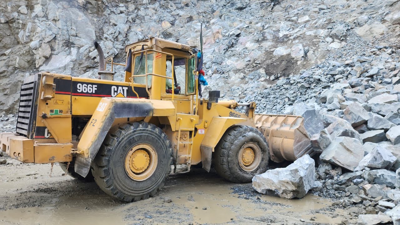 Big CAT 966F Loader Loading Huge Rocks on Giant Dumper Trucks | Heavy Equipment Power