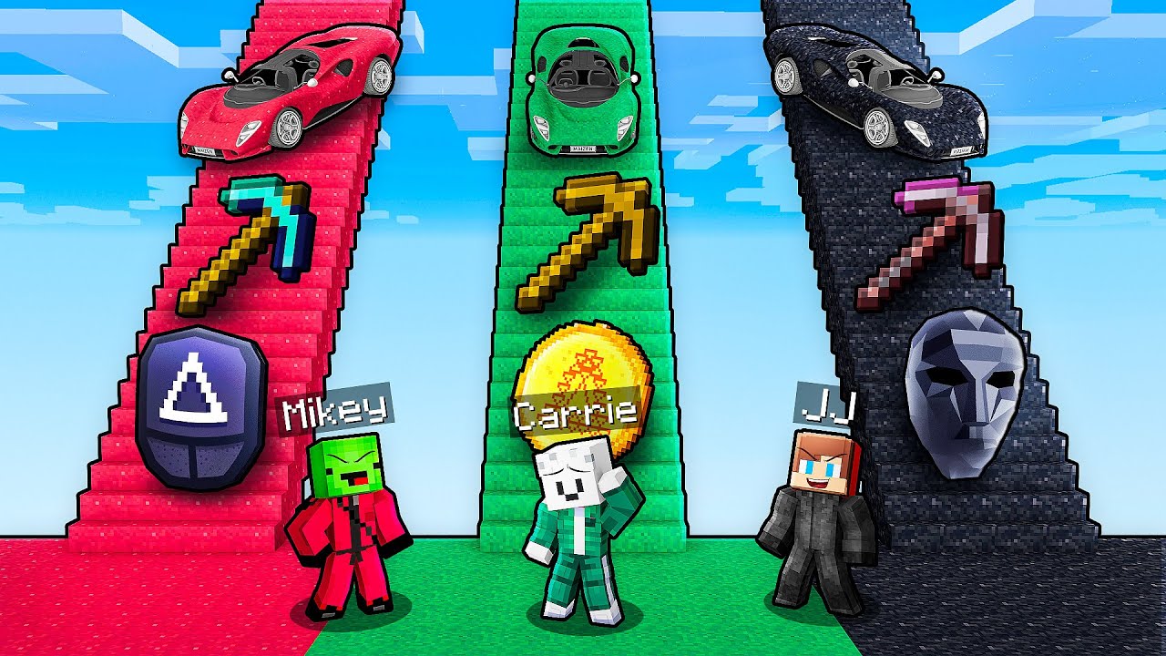 JJ vs Mikey vs Carrie: SQUID GAME STAIRS BATTLE in Minecraft - Maizen